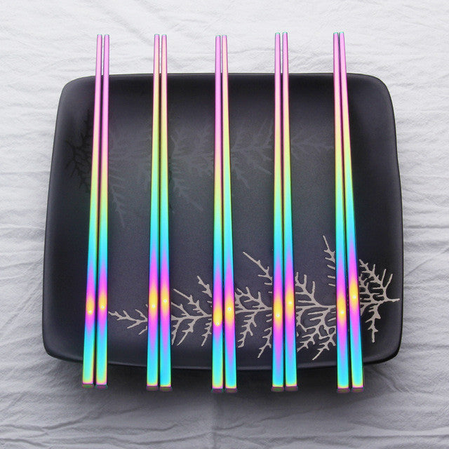 Rack Jack Premium Luxury Stainless Steel Chopsticks - 2 Pairs - Rainbow