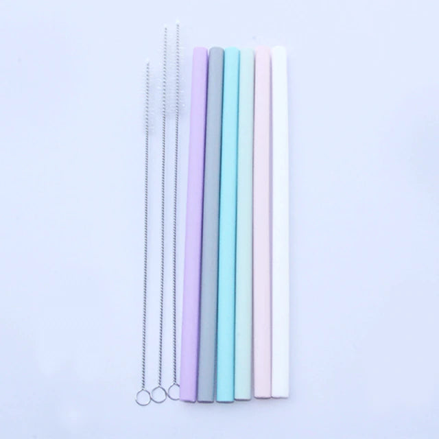 6pcs Colorful Reusable Silicone Straws & Cleaning Brush Set
