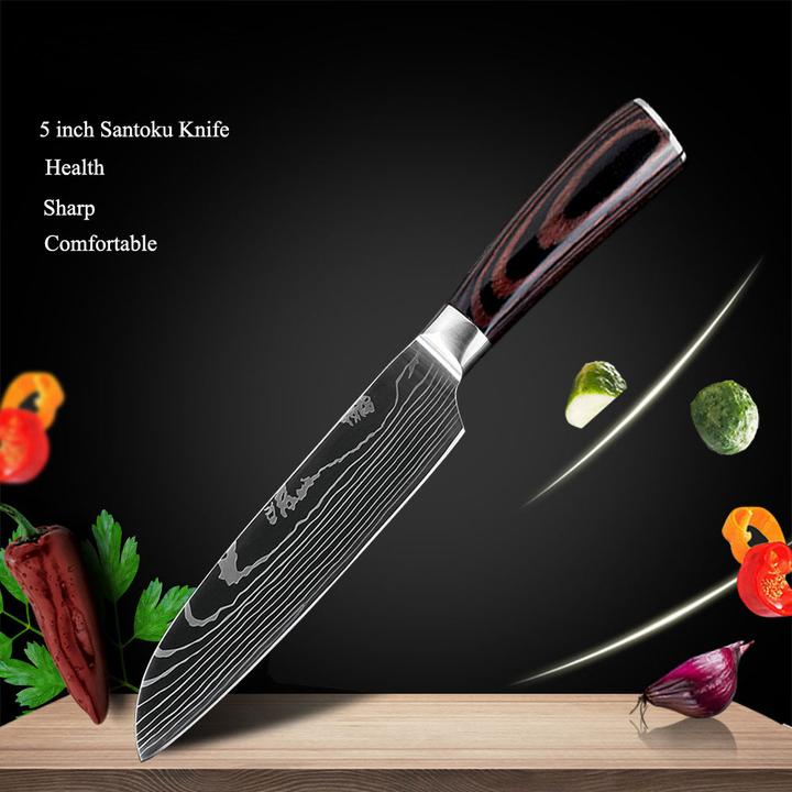 5 Pcs Chef's Knife Kitchen Knives Set Japanese Damascus Pattern