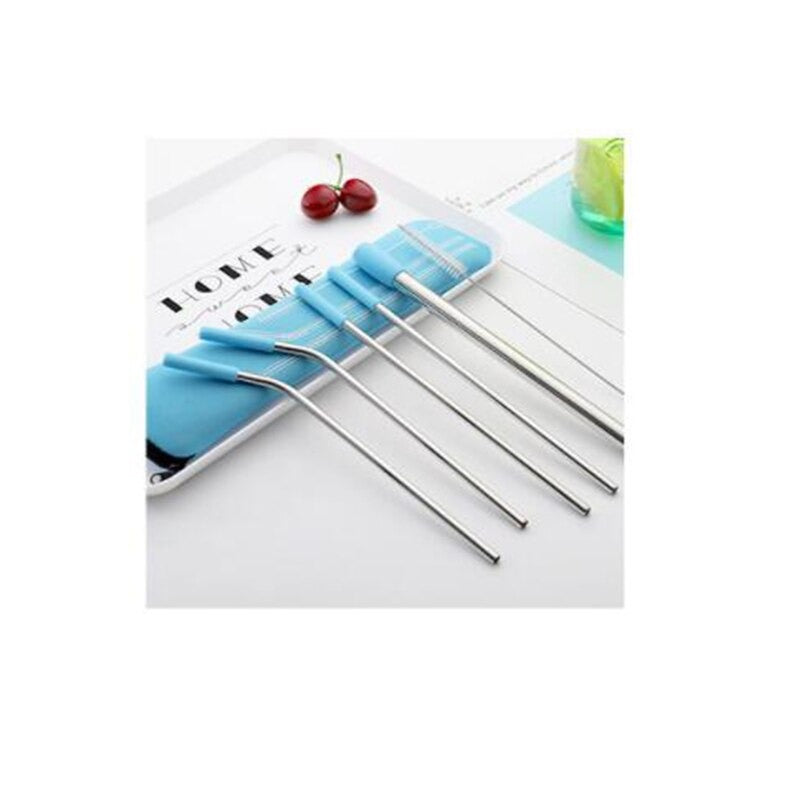 Stainless Steel Straws Set with Silicone Head