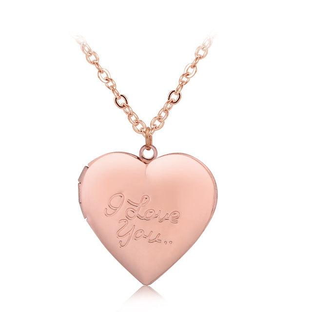 Heart Locket Necklace with Picture Inside - Rose Gold