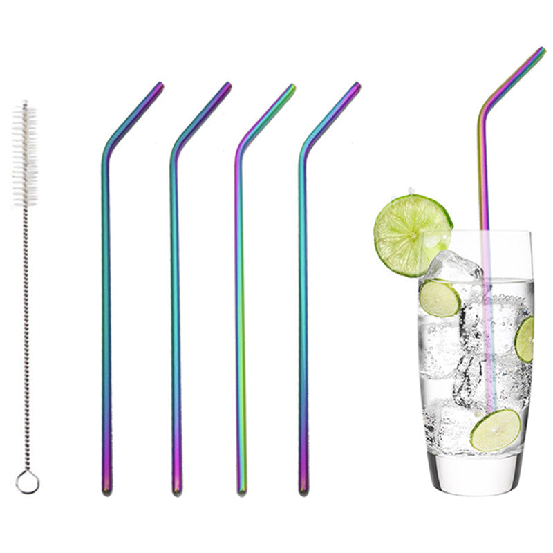 4 X Reusable Colourful Drinking Bent Metal Straw (rainbow)_h