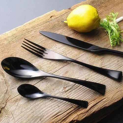 24-Pieces Complete Silverware Set with Steak Knives - Black